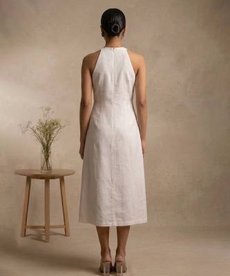 White embroidered cotton satin dress 2