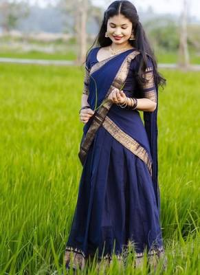 Navy Blue South Indian Festive Silk Lehenga Choli 1