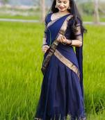 Navy Blue South Indian Festive Silk Lehenga Choli