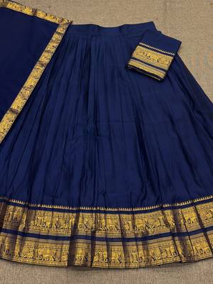 Navy Blue South Indian Festive Silk Lehenga Choli 3