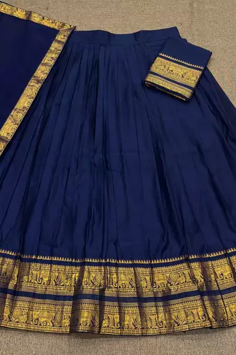 Navy Blue South Indian Festive Silk Lehenga Choli