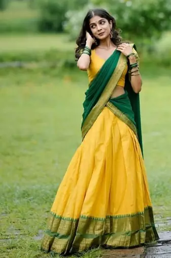 Lemon Yellow South Indian Festive Silk Lehenga Choli