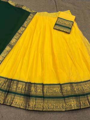 Lemon Yellow South Indian Festive Silk Lehenga Choli 4