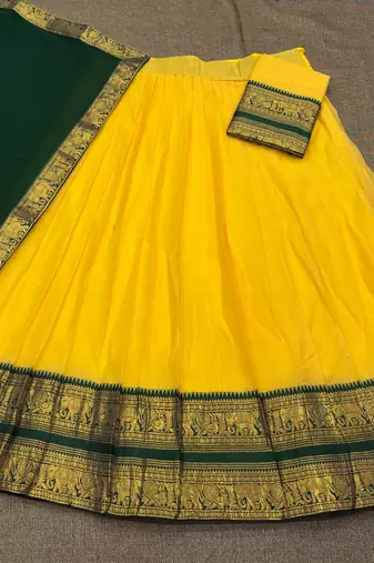 Lemon Yellow South Indian Festive Silk Lehenga Choli
