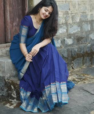 Royal Blue South Indian Festive Silk Lehenga Choli 1