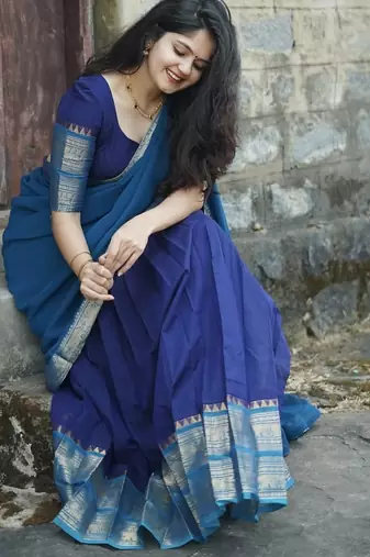 Royal Blue South Indian Festive Silk Lehenga Choli