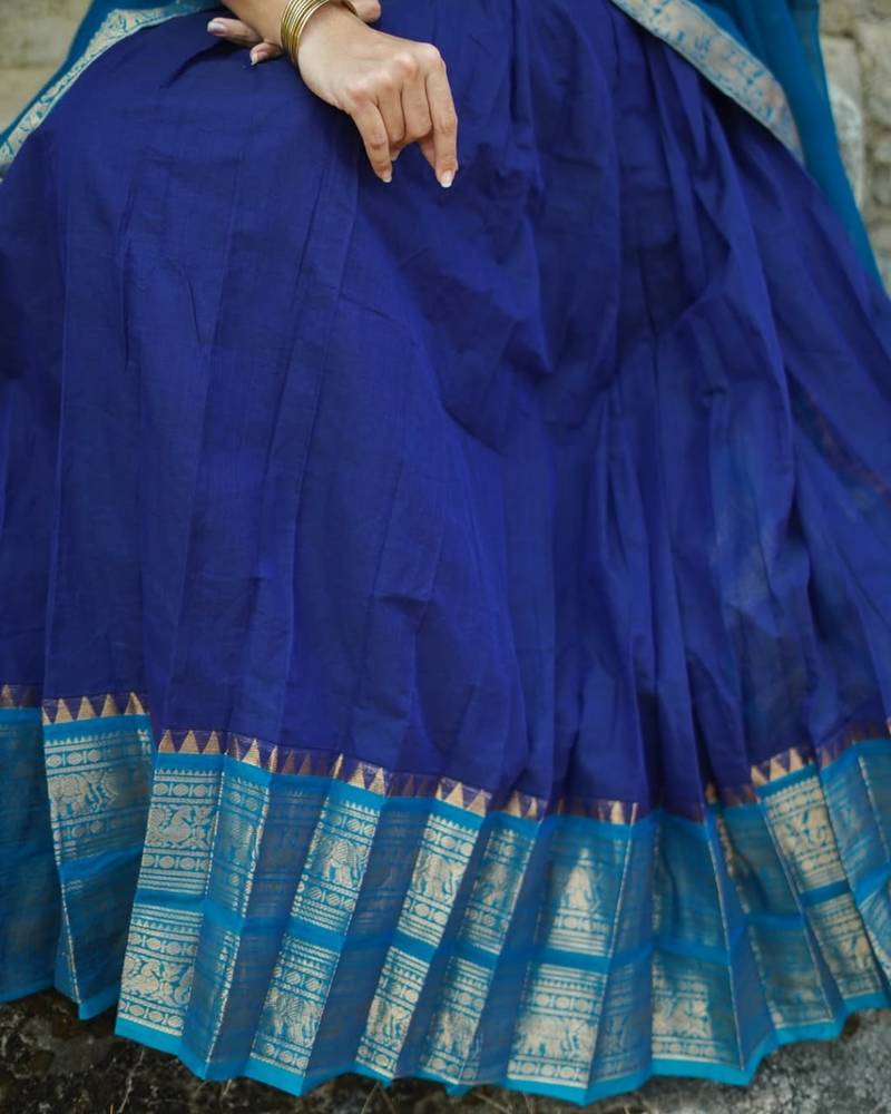 Royal Blue South Indian Festive Silk Lehenga Choli