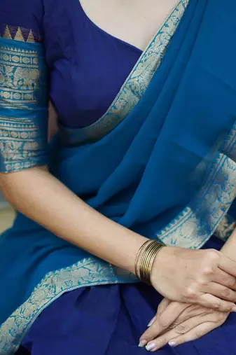 Royal Blue South Indian Festive Silk Lehenga Choli