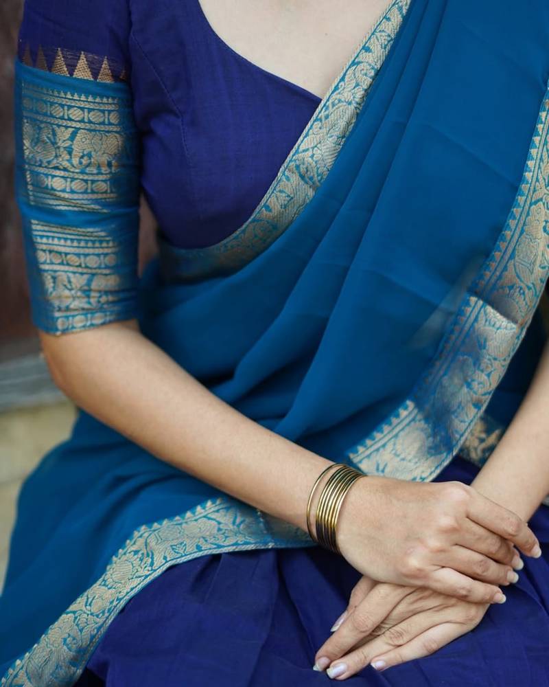 Royal Blue South Indian Festive Silk Lehenga Choli