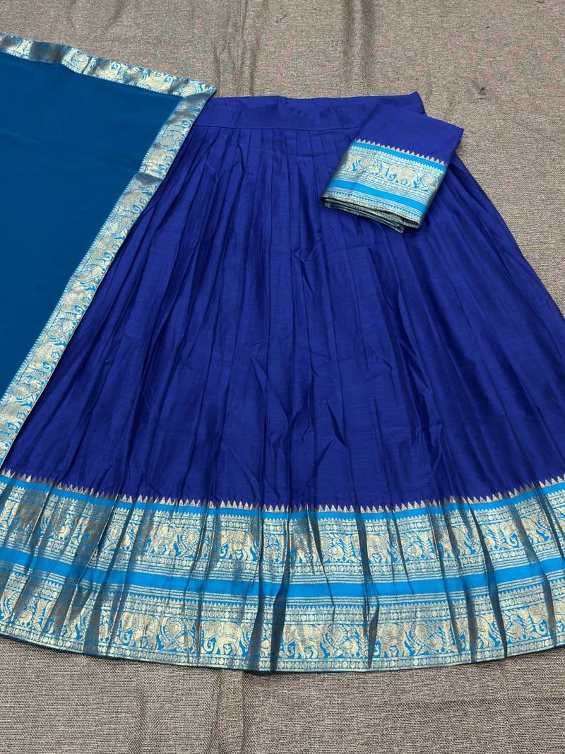 Royal Blue South Indian Festive Silk Lehenga Choli