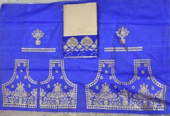 White blue silk blend banarasi saree with unstitched blouse piece 8