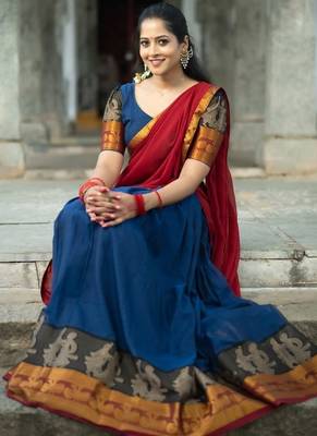 Ink Blue South Indian Festive Silk Lehenga Choli 1