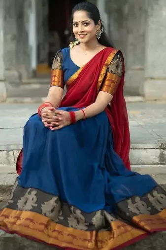 Ink Blue South Indian Festive Silk Lehenga Choli