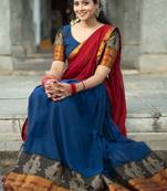 Ink Blue South Indian Festive Silk Lehenga Choli