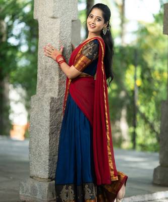 Ink Blue South Indian Festive Silk Lehenga Choli 2