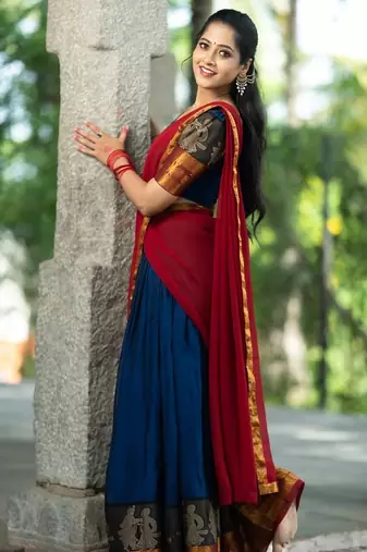 Ink Blue South Indian Festive Silk Lehenga Choli