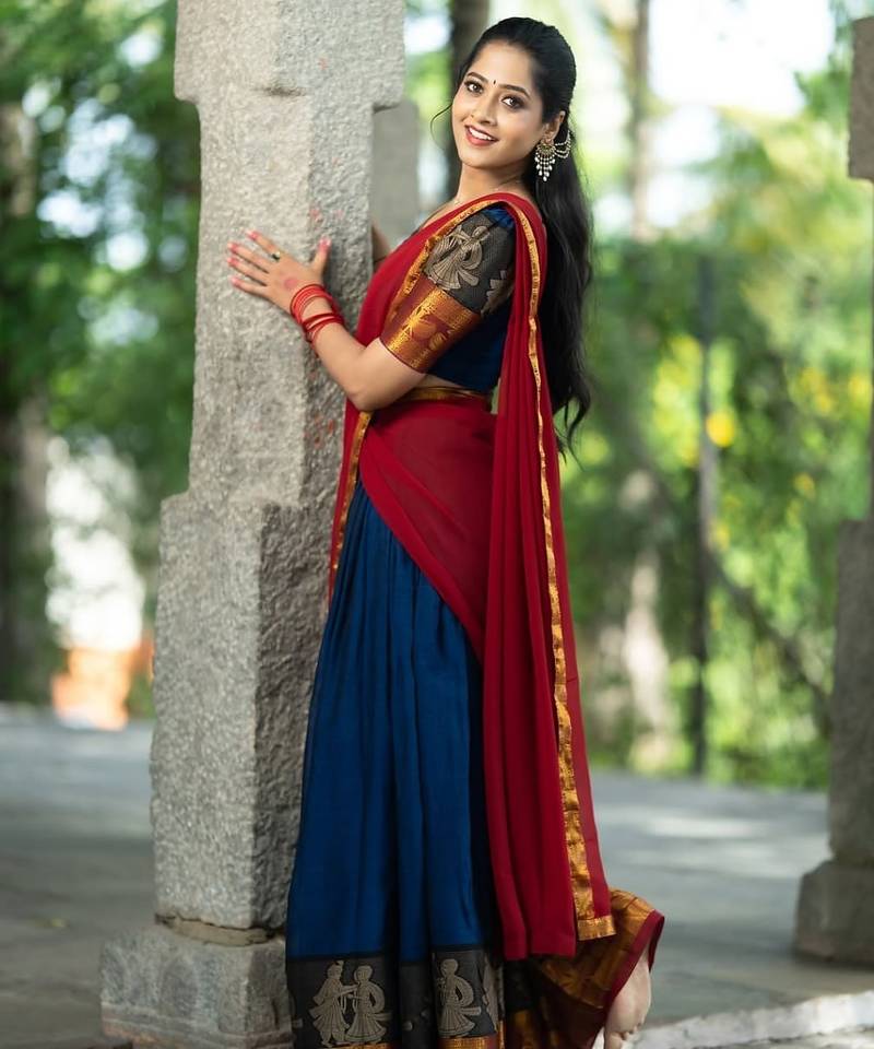 Ink Blue South Indian Festive Silk Lehenga Choli