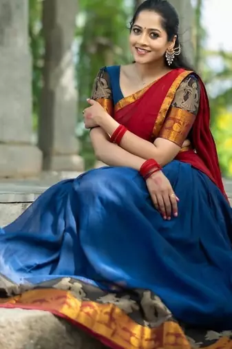 Ink Blue South Indian Festive Silk Lehenga Choli