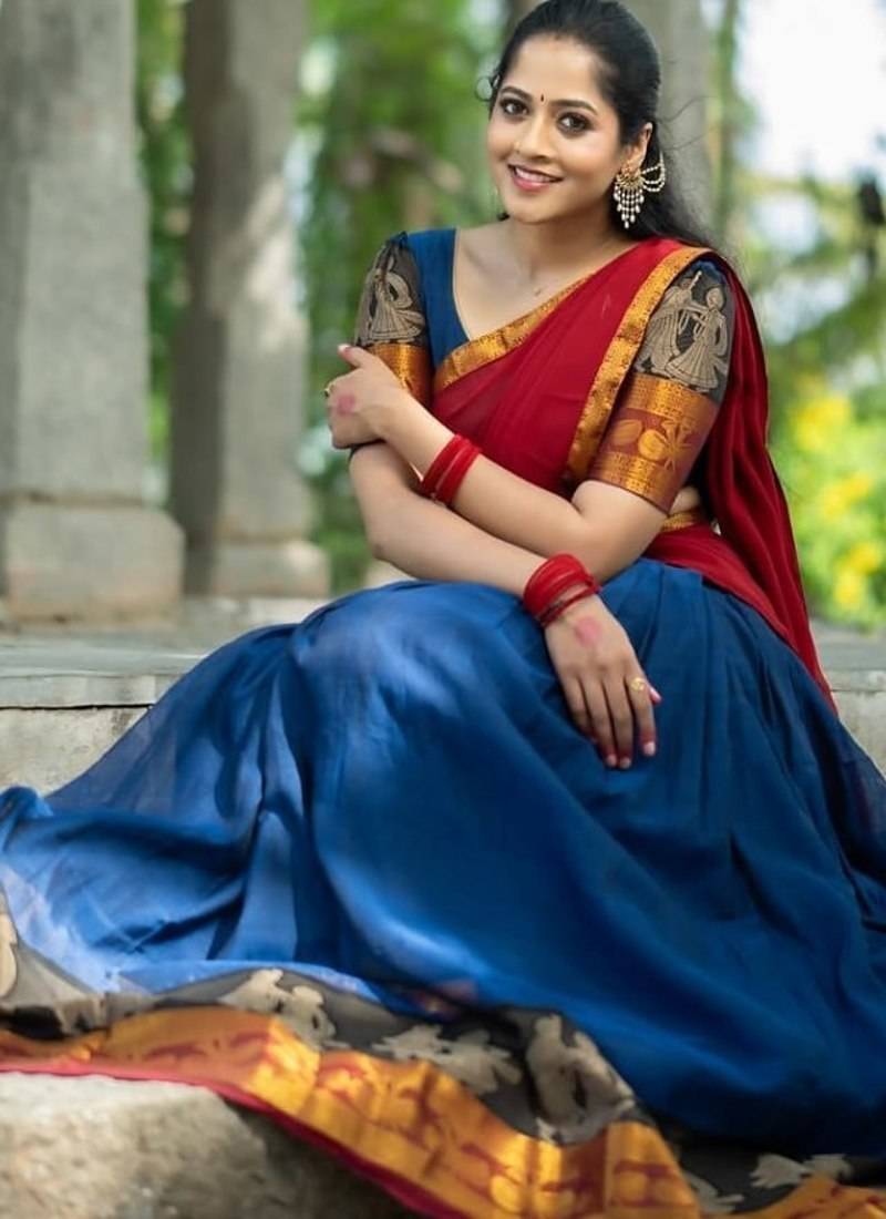Ink Blue South Indian Festive Silk Lehenga Choli
