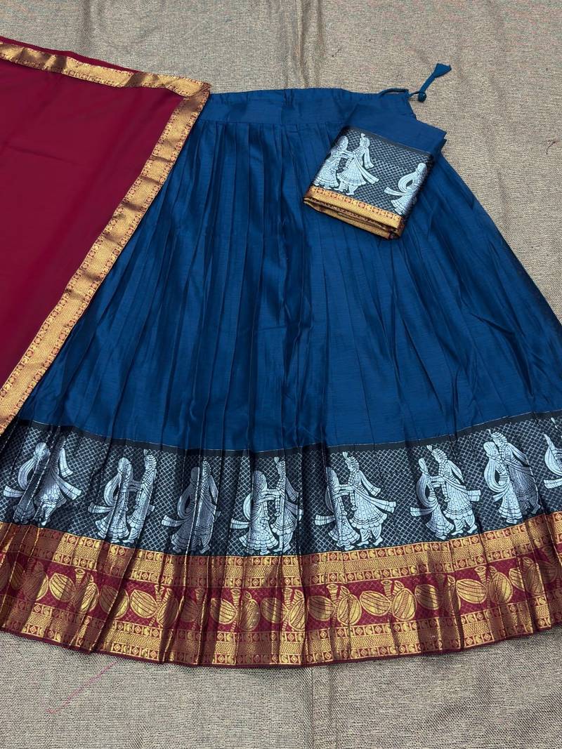 Ink Blue South Indian Festive Silk Lehenga Choli