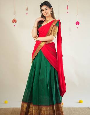 Bottle Green South Indian Festive Silk Lehenga Choli 1