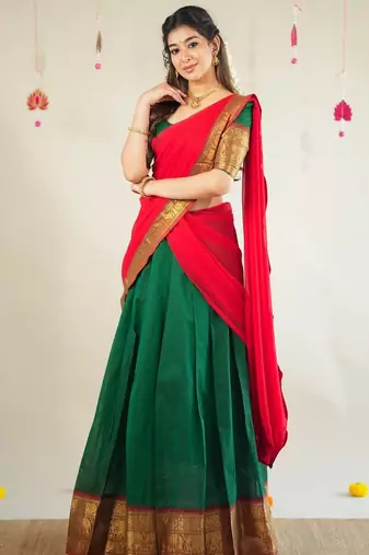 Bottle Green South Indian Festive Silk Lehenga Choli