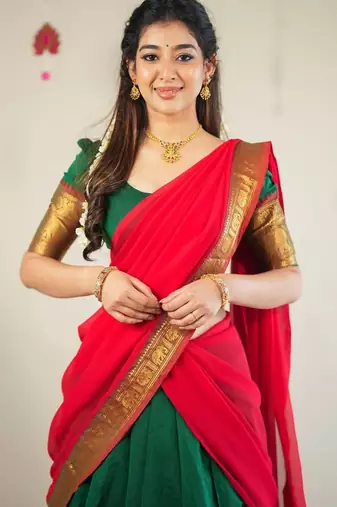 Bottle Green South Indian Festive Silk Lehenga Choli