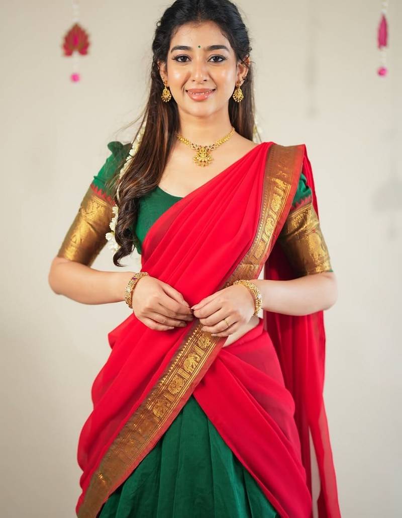 Bottle Green South Indian Festive Silk Lehenga Choli