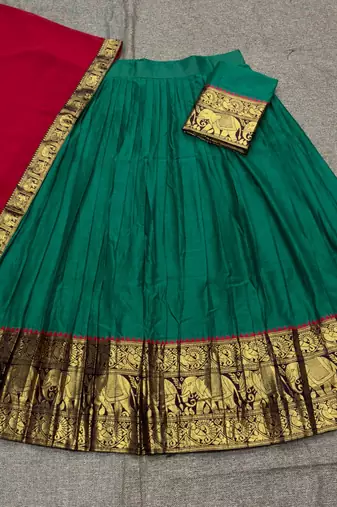 Bottle Green South Indian Festive Silk Lehenga Choli