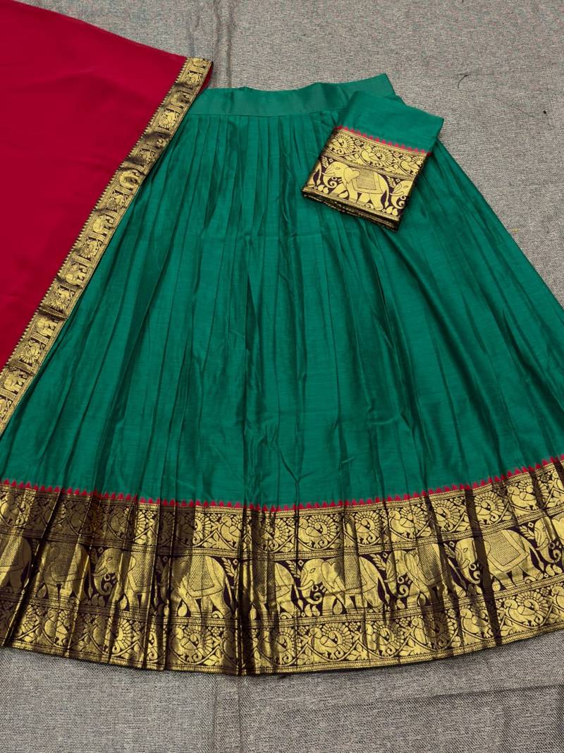 Bottle Green South Indian Festive Silk Lehenga Choli