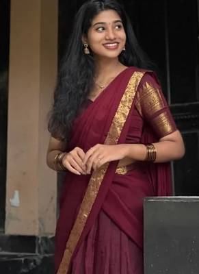 Maroon South Indian Festive Silk Lehenga Choli 1