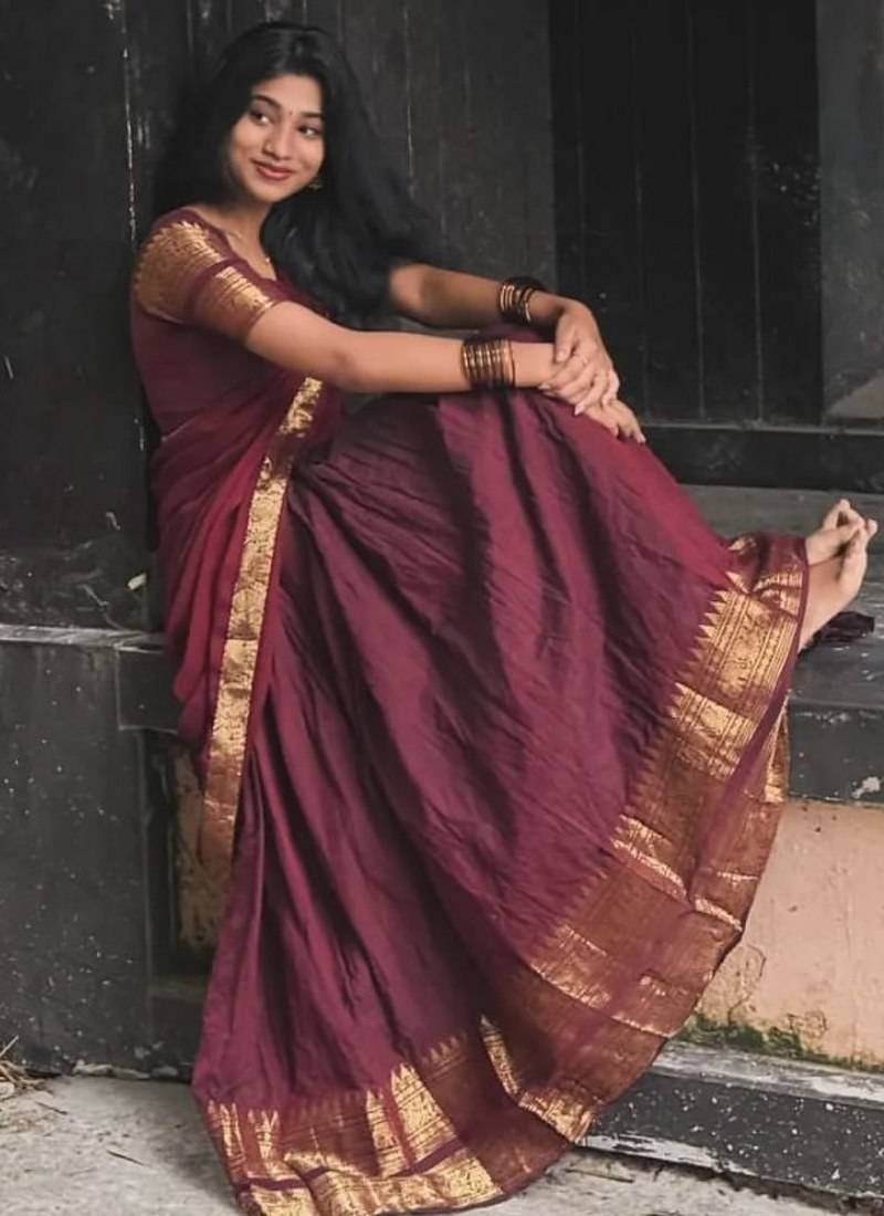 Maroon South Indian Festive Silk Lehenga Choli