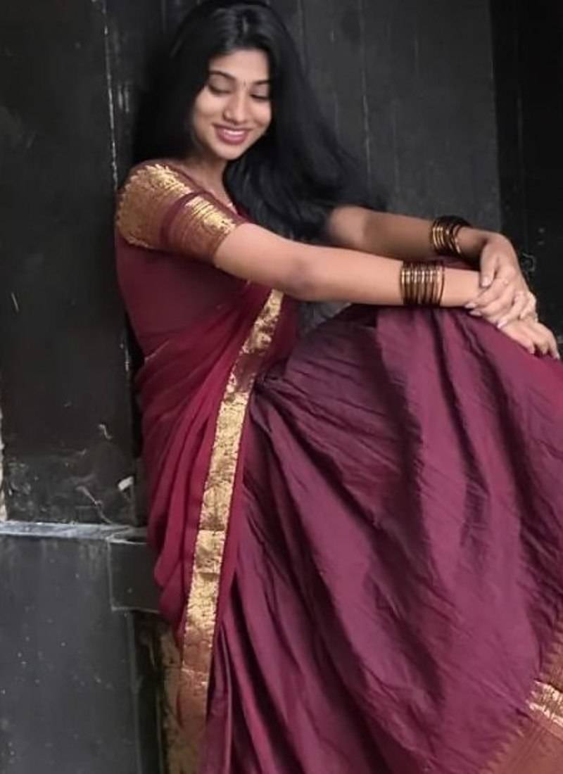 Maroon South Indian Festive Silk Lehenga Choli