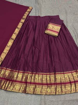 Maroon South Indian Festive Silk Lehenga Choli 4