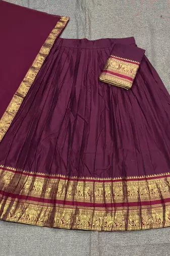 Maroon South Indian Festive Silk Lehenga Choli
