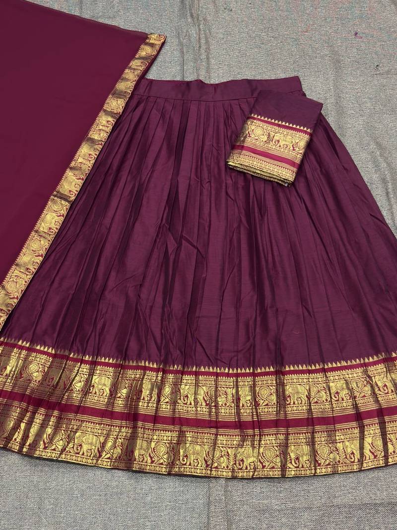Maroon South Indian Festive Silk Lehenga Choli