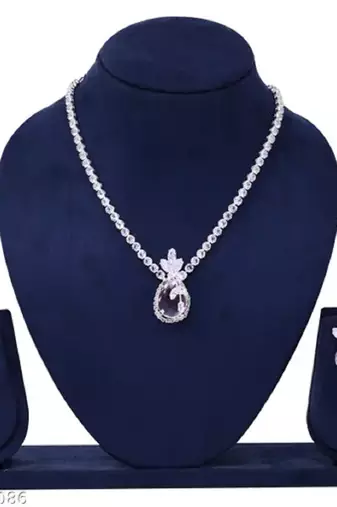 Western party wear silver plated chain pendant set