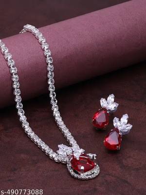 Western party wear silver plated chain pendant set 2