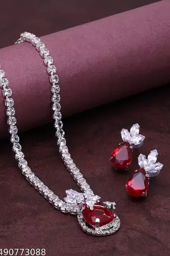 Western party wear silver plated chain pendant set