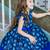 Royal blue peacock print net fit & flare kids dress
