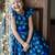 Royal blue peacock print net fit & flare kids dress