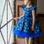 Royal blue peacock print net fit & flare kids dress