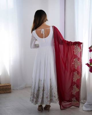 White georgette embroidered anarkali set 2