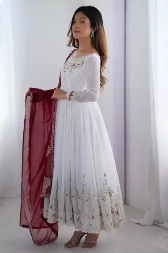 White georgette embroidered anarkali set
