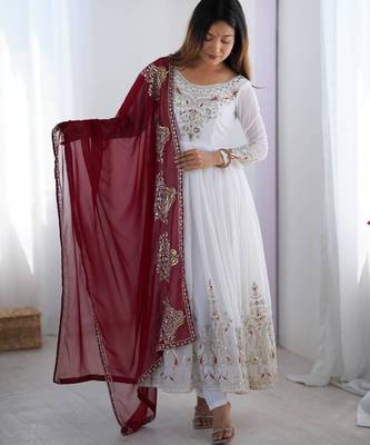 White georgette embroidered anarkali set 4