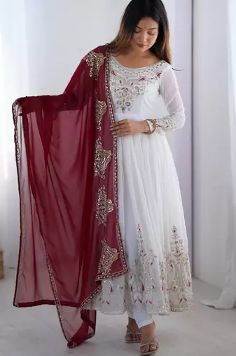 White georgette embroidered anarkali set
