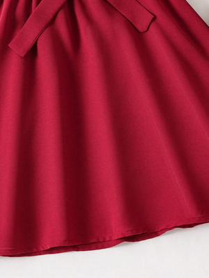 Maroon floral print cotton blend fit & flare girls dress 5