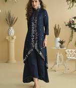 Blue silk cotton mirror salwaar kameez set