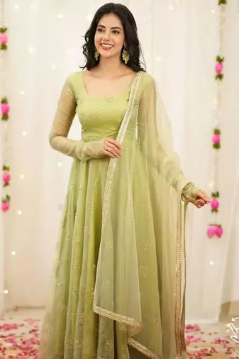 Light green silk blend embroidered salwaar kameez set