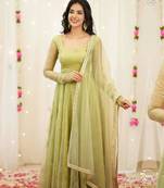 Light green silk blend embroidered salwaar kameez set